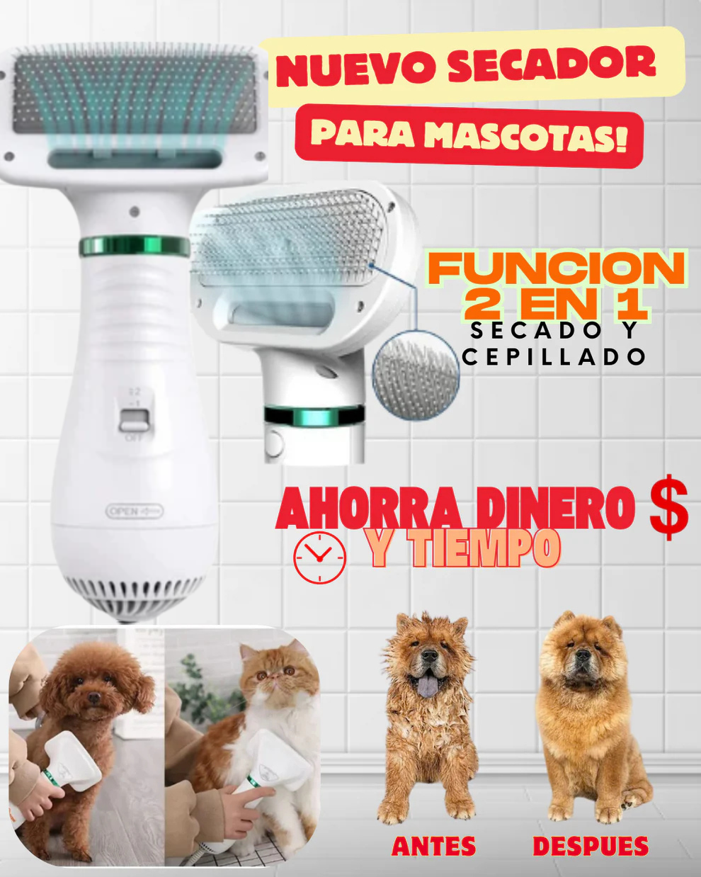 Cepillo Secador Rápido de Mascotas